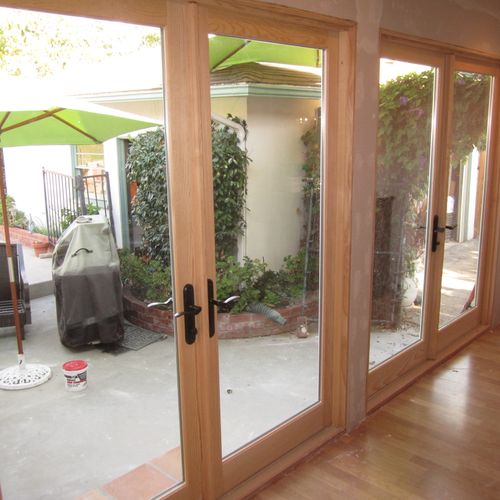 A set of side by side French doors.