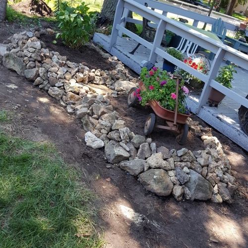Flower bed cleaned up and rebuilt. These stones we