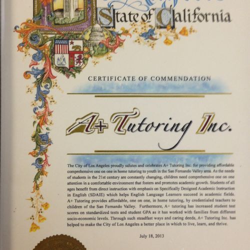 Commendation from the City of Los Angeles