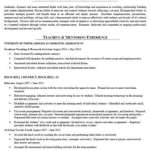 Sample snapshot of resume
