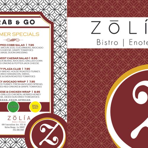 Menu redesign for a local bistro, showcases front 