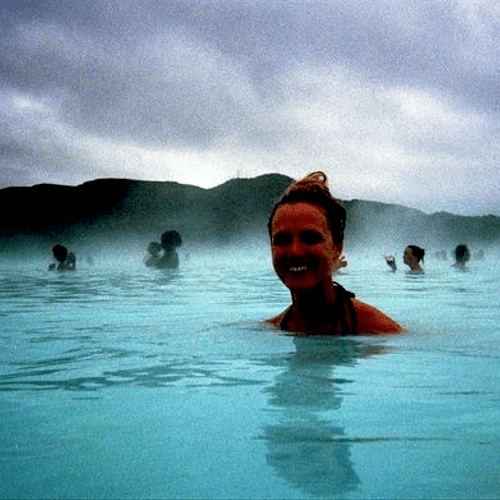 Client at the Blue Lagoon, Iceland.