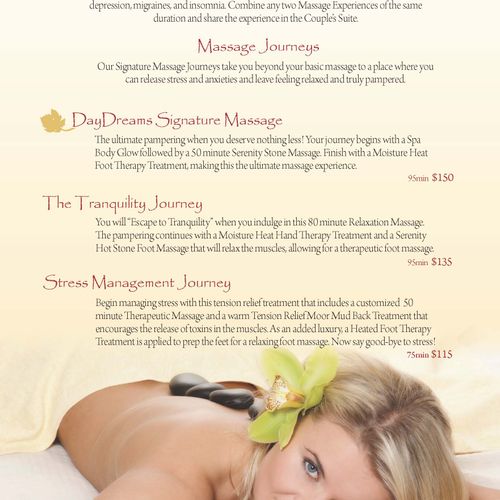 Example page on menu for DayDreams Day Spa