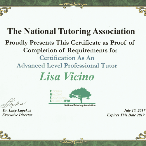 National Tutoring Association Certificate