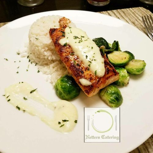 Grilled Salmon w/ a creamy remoulade and white ric