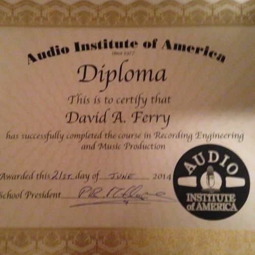 Diploma from Audio Institute Of America