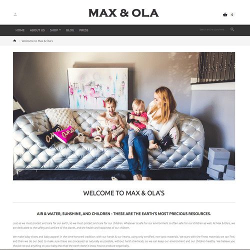 Web Content Page for Max & Ola, fine Children's sh