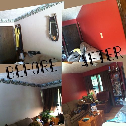 before and after on painting in a living room
