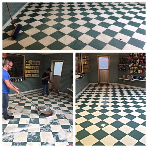 Before and After. Strip and Wax Tile.