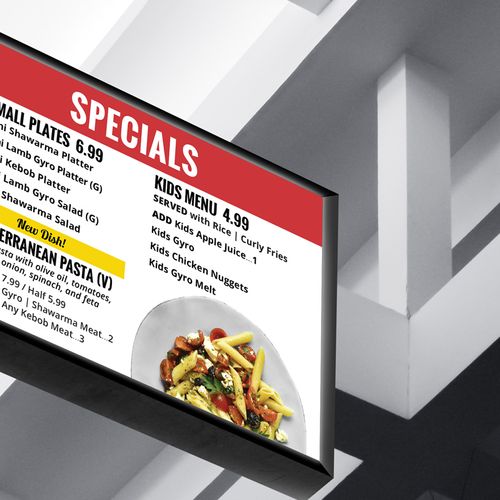 Overhead menu design for local restaurant, Grab A 