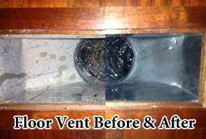 Floor vent before and after an air duct cleaning
