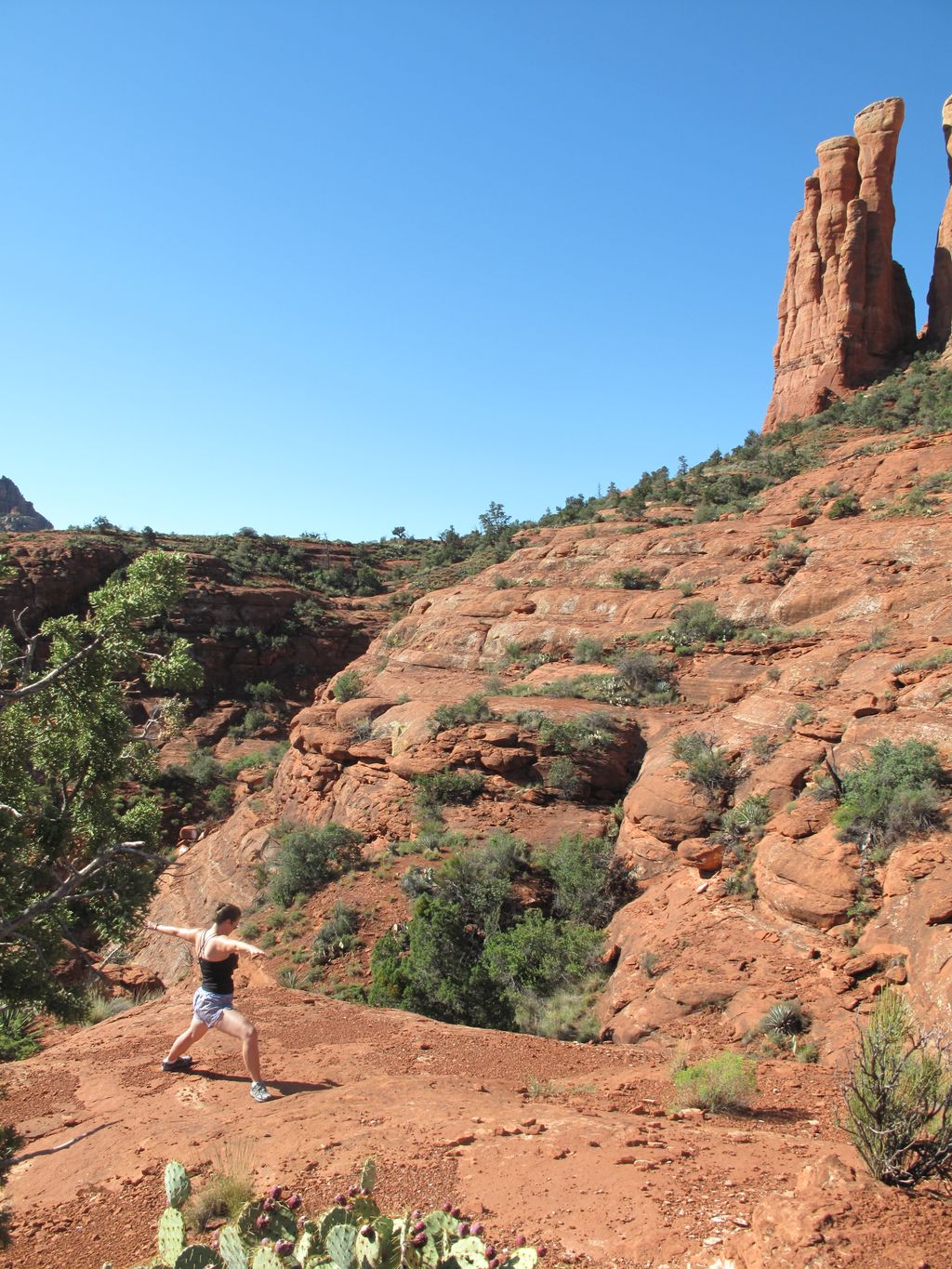 Warrior two pose in Sedona, Arizona.