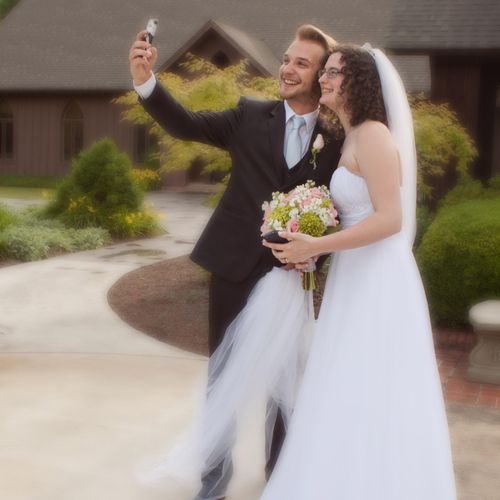 A candid shot of the couple's first 'selfie'.