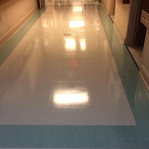 Freshly stripped and waxed VCT at a care facility 