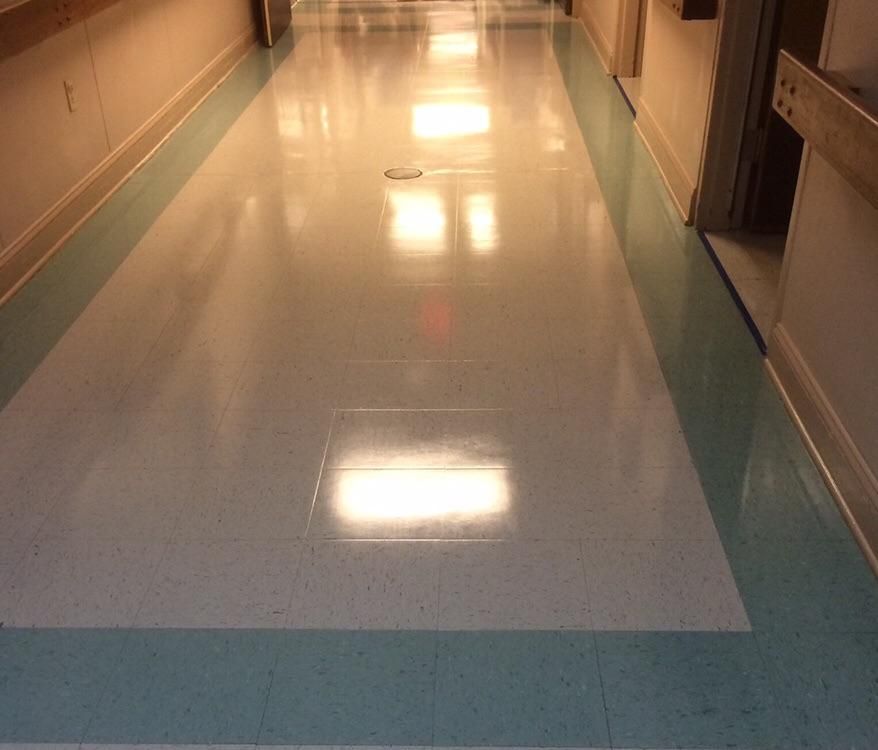 Freshly stripped and waxed VCT at a care facility 