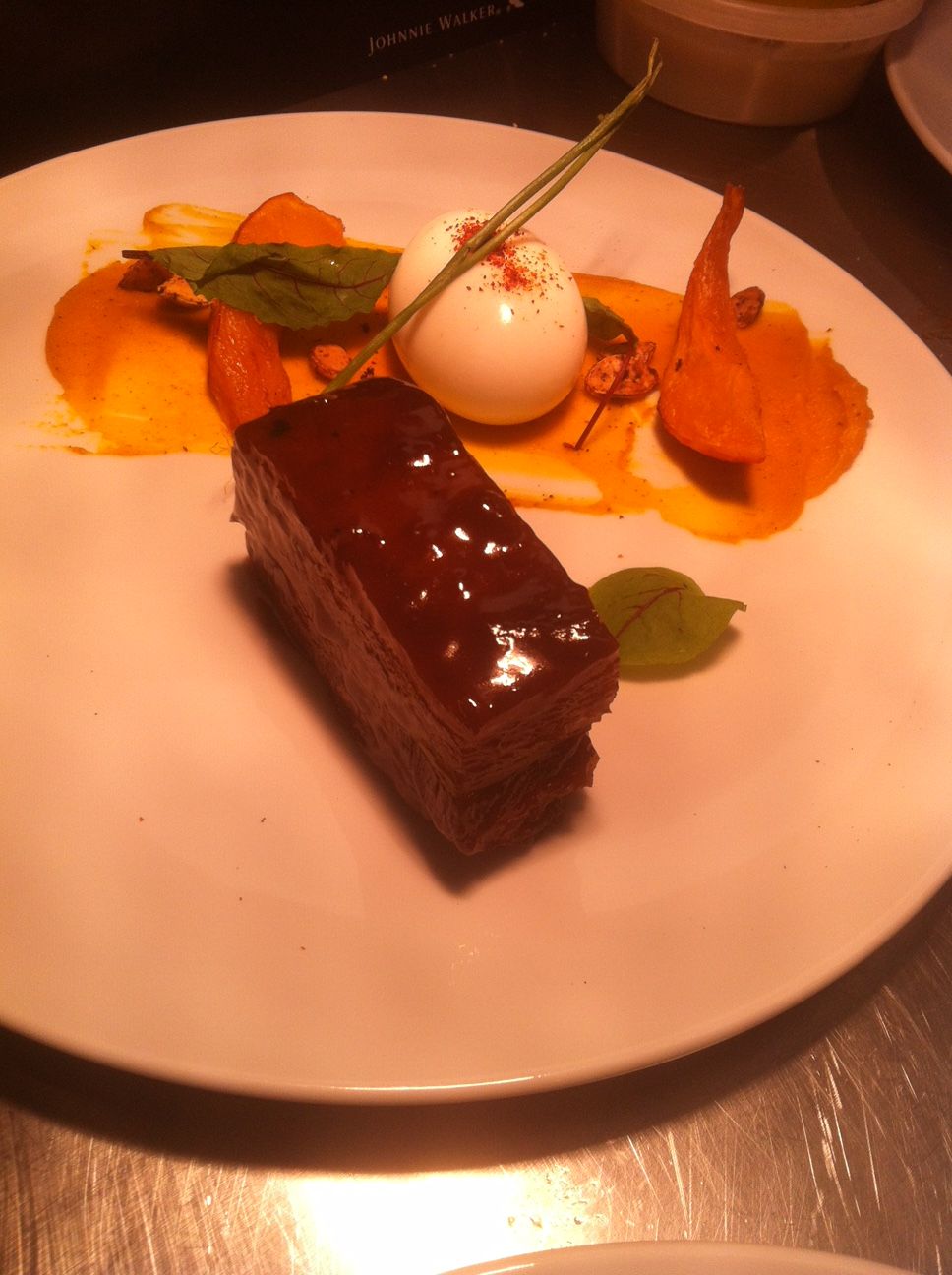 Braised Bacon, 6 minute egg, acorn squash, buttern