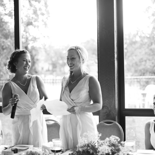 Two Bridesmaids sharing in their speech. Okauchee 