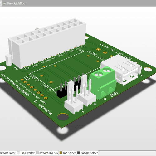 Here is the 3D rendering of the PD board I created