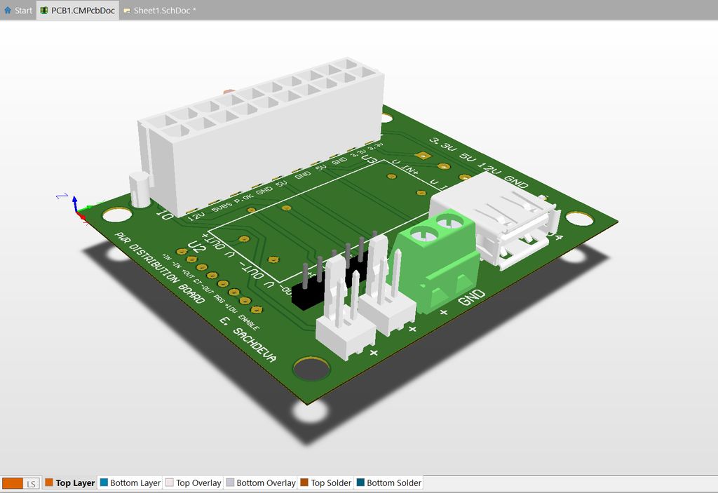 Here is the 3D rendering of the PD board I created