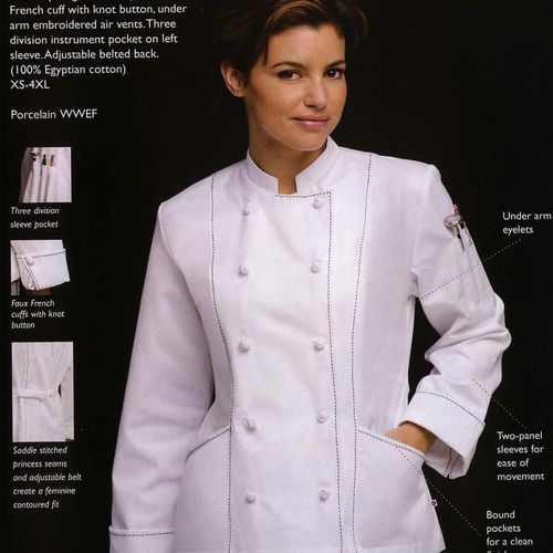 Executive women's cut chef coat. contrast top-stit
