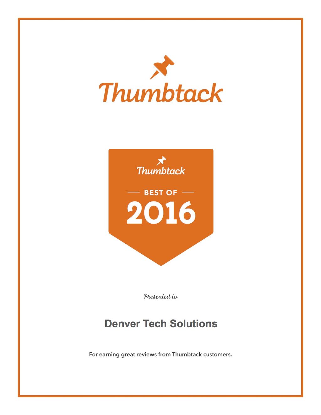 Thumbtack Best of 2016 Award