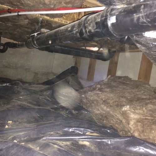 Broken p-trap, unsecured insulation
