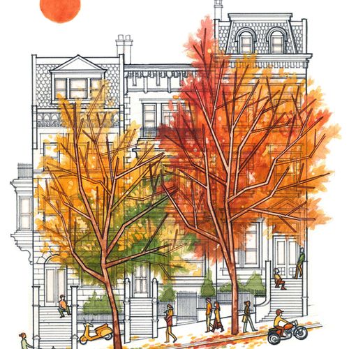 Autumn Cityscape - 2014 - Ink & Watercolor on Pape