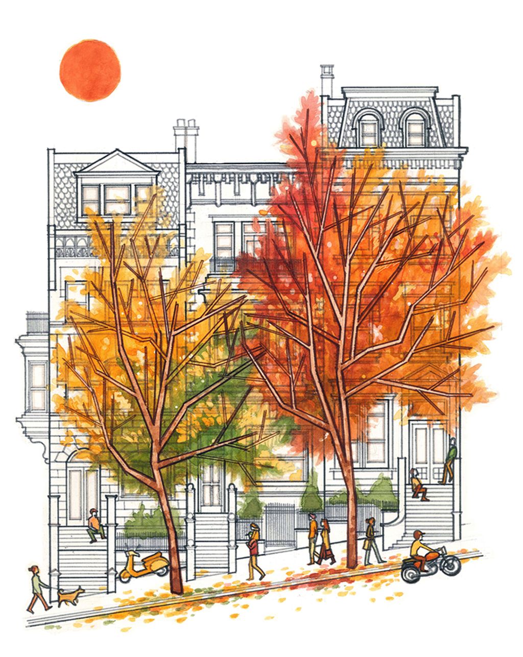 Autumn Cityscape - 2014 - Ink & Watercolor on Pape