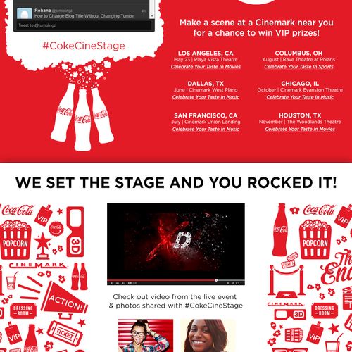 website landing page design for Coke CInemark.
