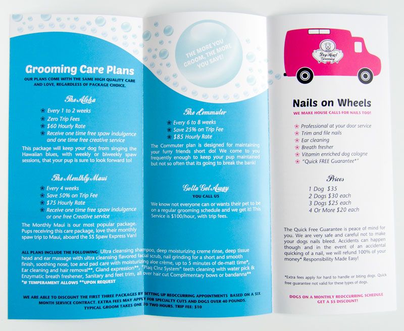 Inside the Dog Heart Grooming brochure.