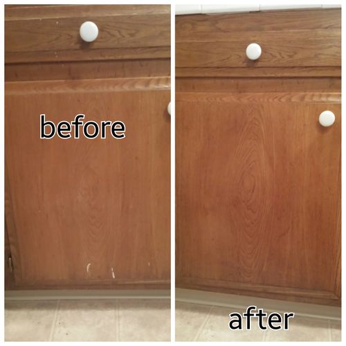 Making Cabinets look new by just a deep scrub!