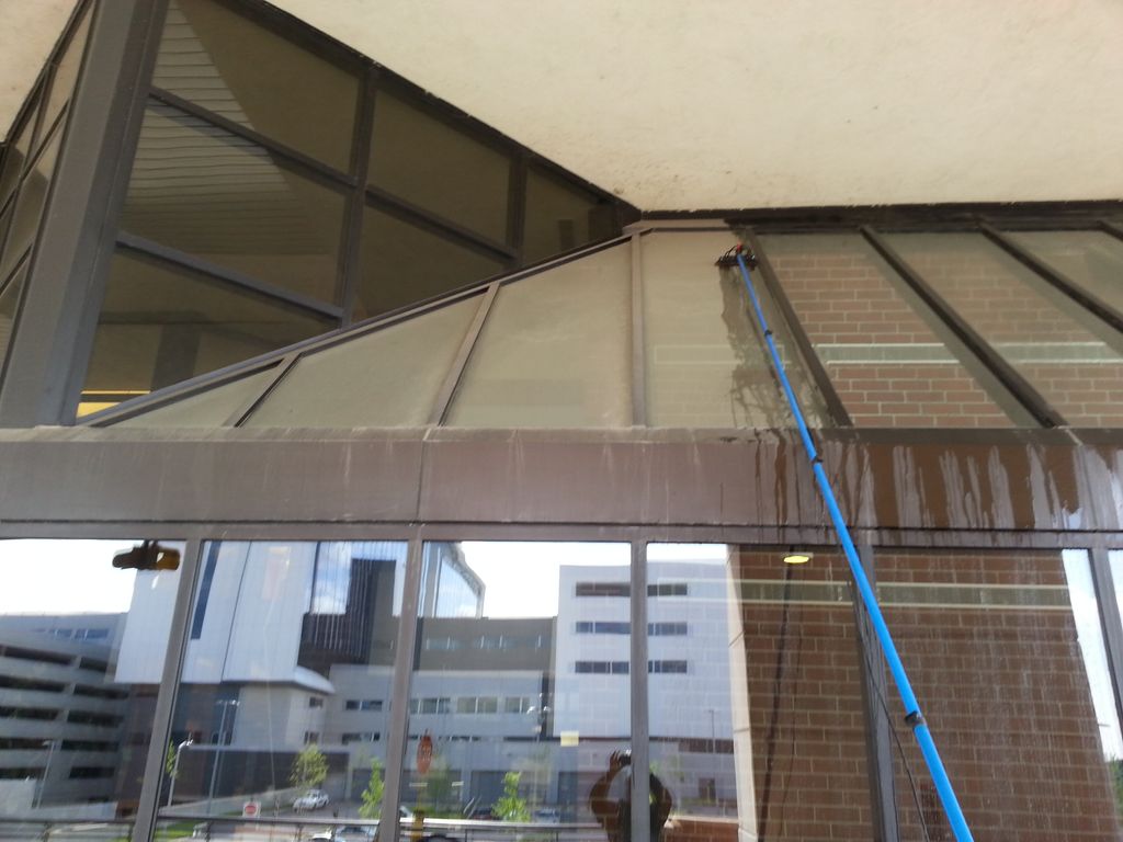 Washing the atrium windows at the VA Hospital