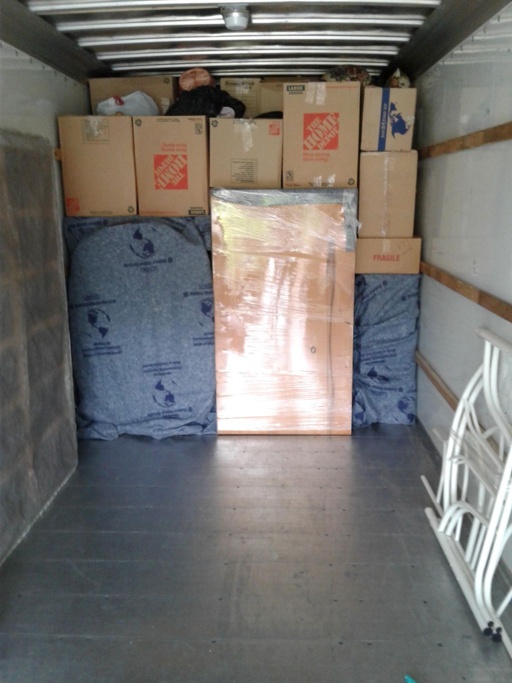 Bulky furniture on the bottom and boxes on top is 