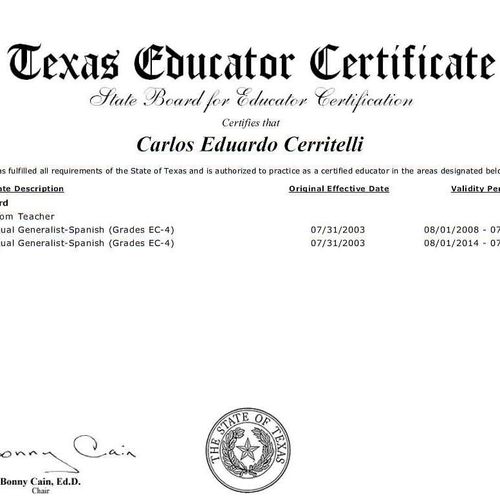 TX-Certified Bilingual Teacher-2003-2020
