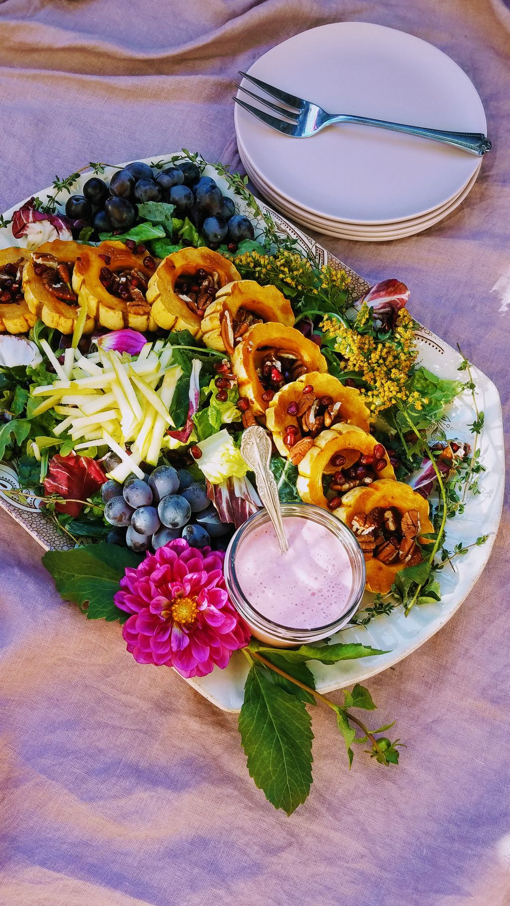 Fall harvest salad w/ miso caramel glazed delicata