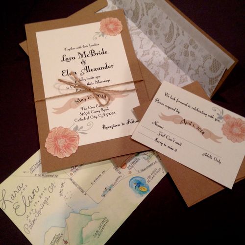 Vintage Wedding Invitation, Response Card & Map