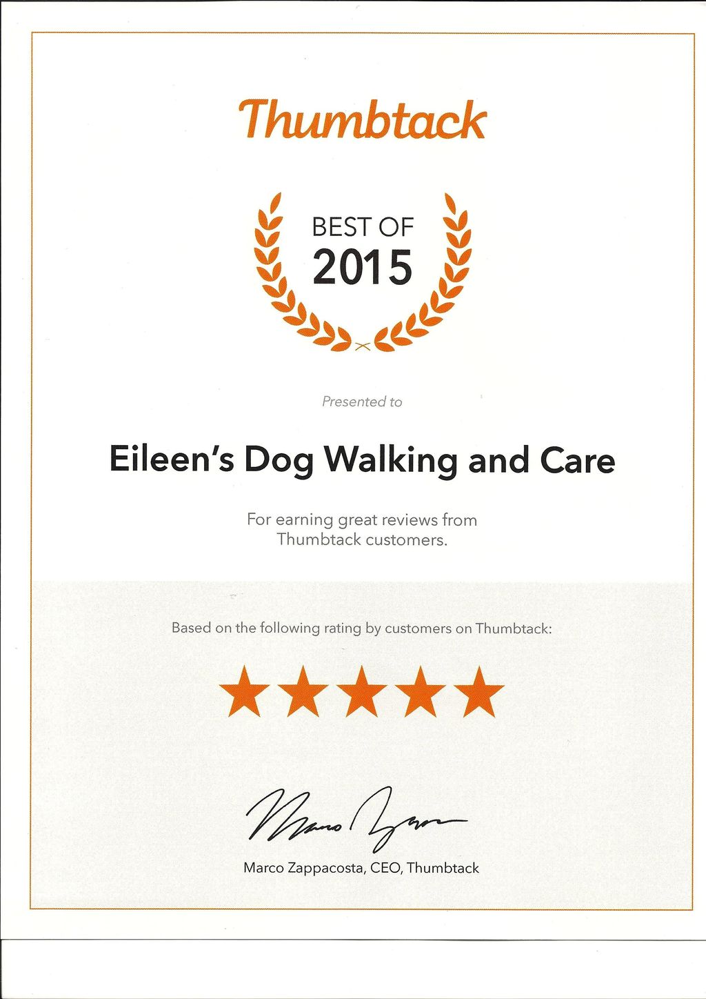 2015 award from thumbtack