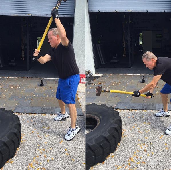 Rob, a recent client, doing some tire sledges duri