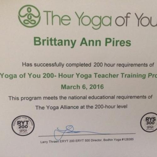 I am a Yoga Alliance Certified 200RYT