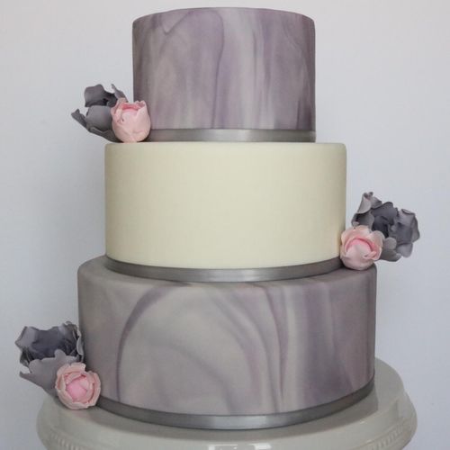 Marble & Sugar Flower Wedding Cake 
