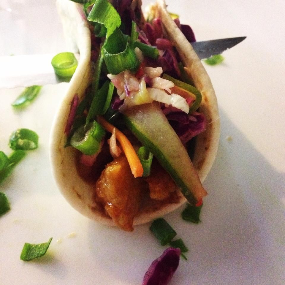 Korean Fried Chicken Tacos with Sweet Chili Cucumb