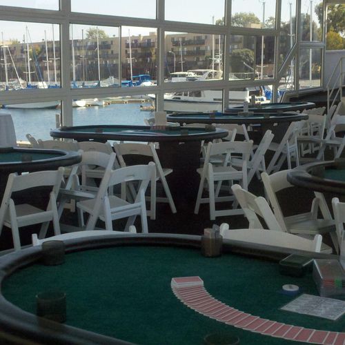 Poker tables on a yacht in Marina Del Rey