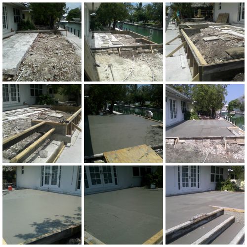 Concrete porch slab with steps from start to finis