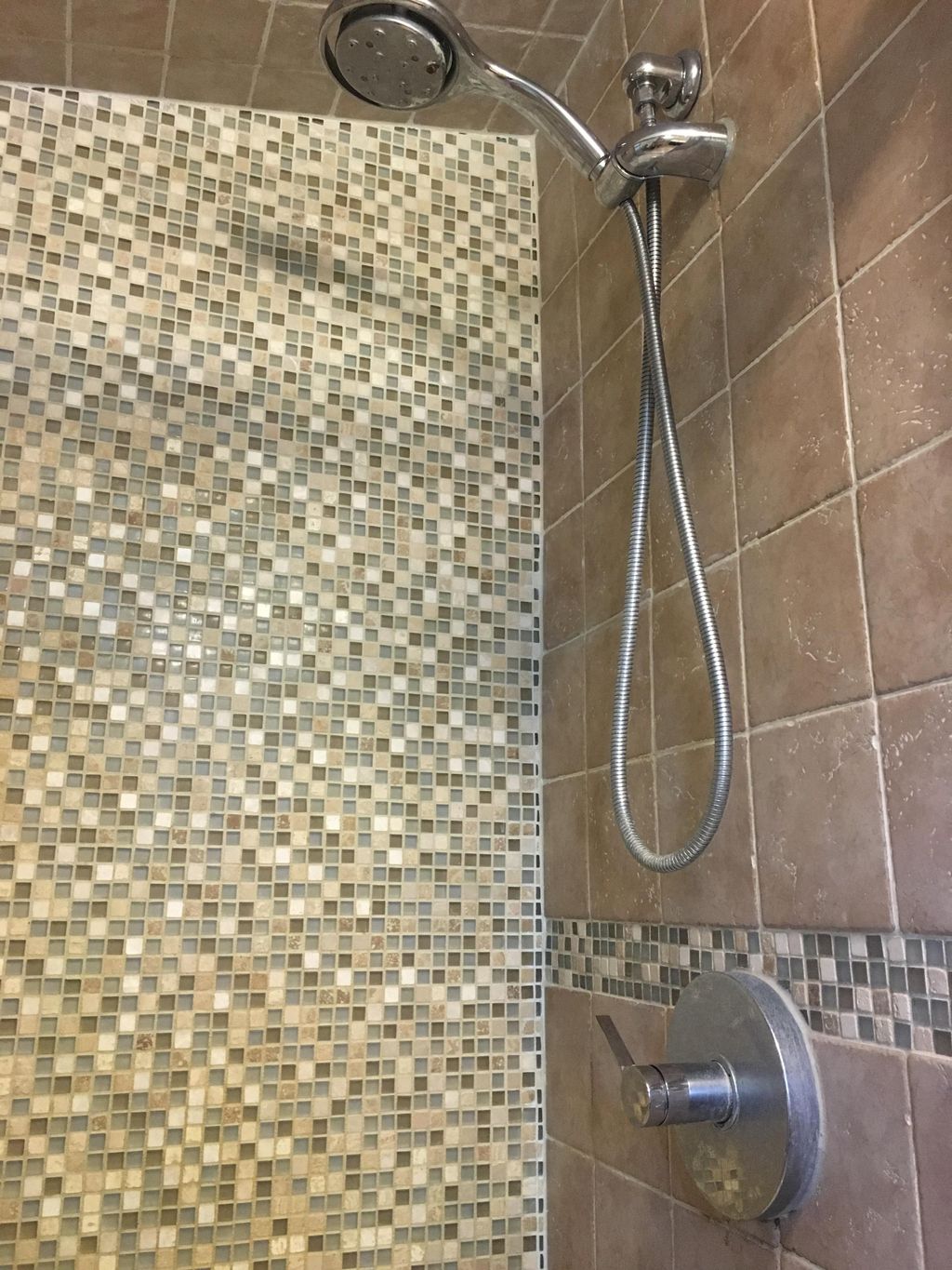 Crystalized porcelain and glass tiles installed on