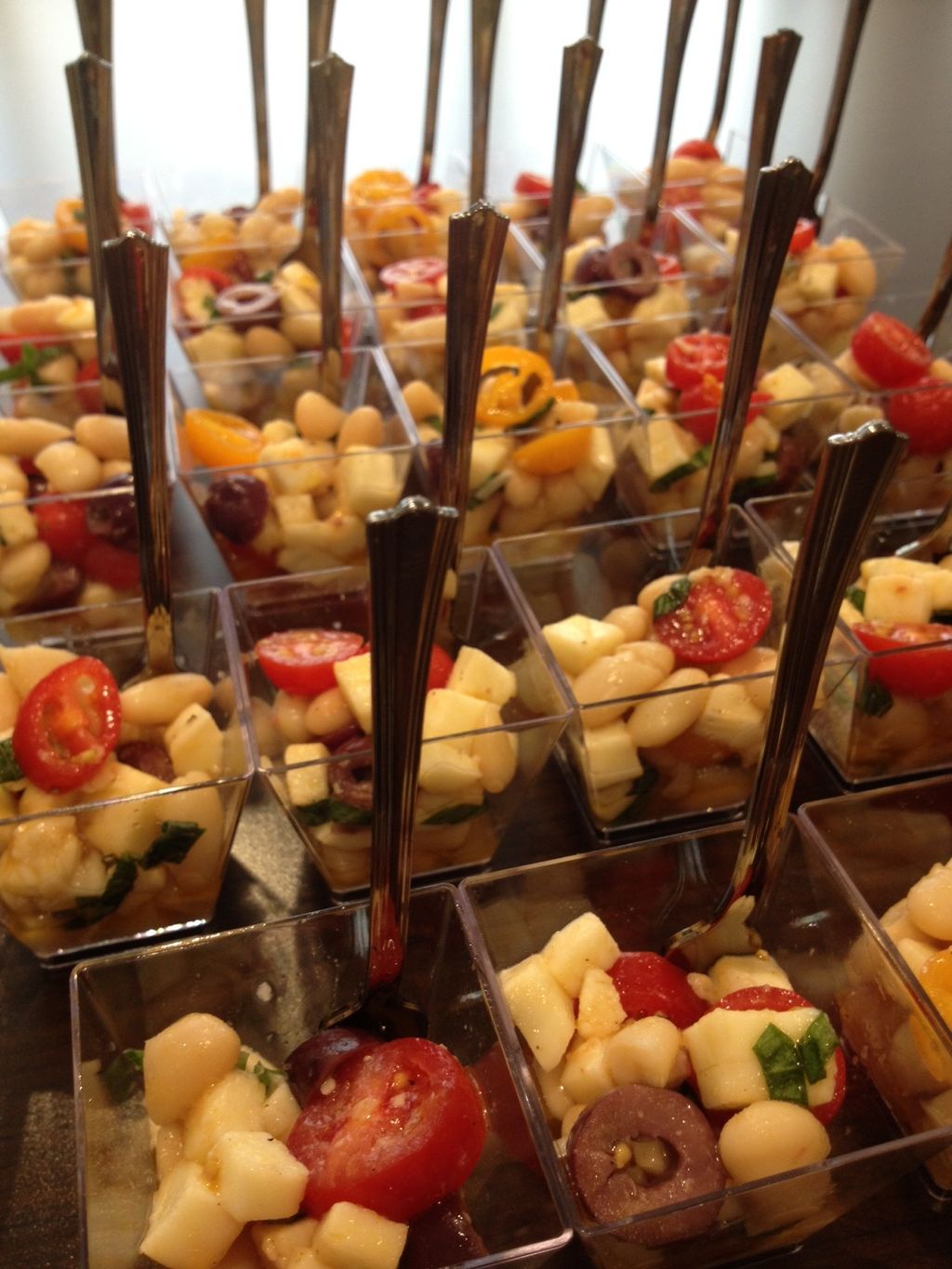 Caprese cups - fresh mozzarella, tomato, basil, ol