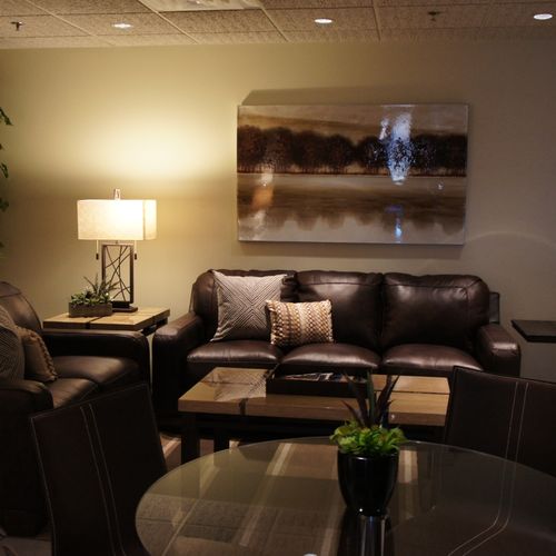 A welcoming and functional customer lounge for a l