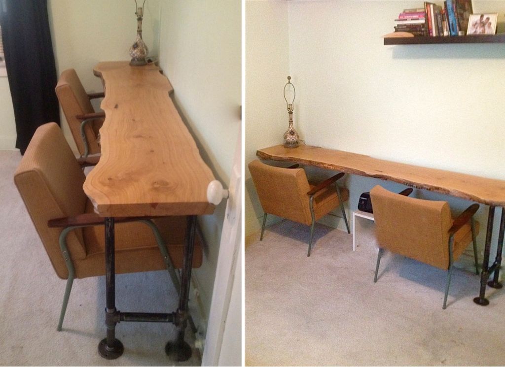 This desk is a single slab of cypress with industr