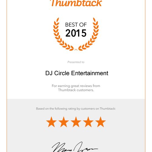 Awarded as Thumbtack Best of 2015 Pro