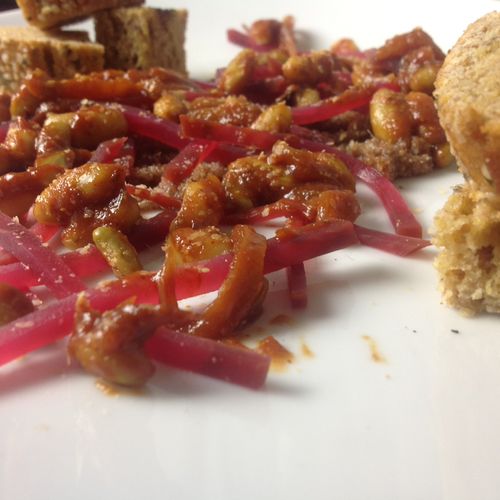 BBQ baked flageolet beans, pickled beets, teff, co