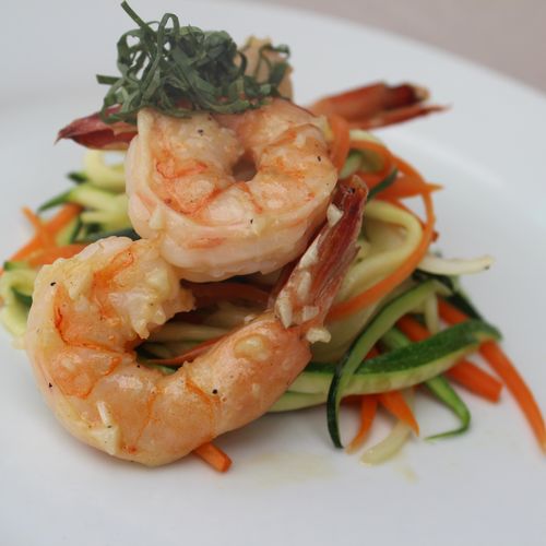 Shrimp Scampi with Carrot and Zucchini "Noodles"